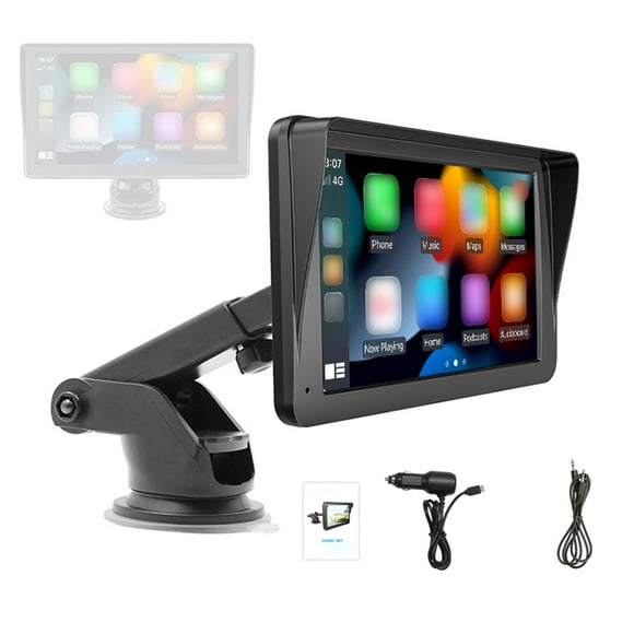 Tignapoo 7-Inch Portable Carplay Navigation Screen with Sunshade, Wireless Apple Carplay Smart Display, Supports Phone Mirroring, Multimedia Playback, and Reverse Assist in Black