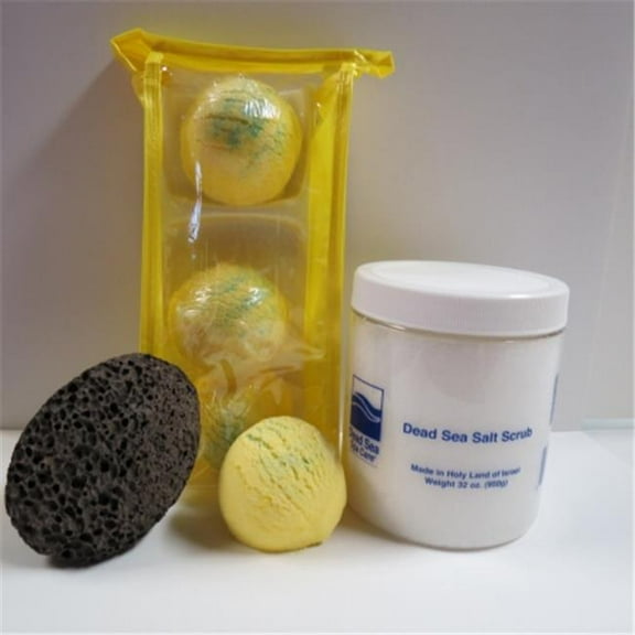 Dead Sea Spa Care DeadSea-BBTLV05 3 Pack Lemmon Verbena Bubble Bath Truffles, 32 oz Serenity Dry Salt Scrub & Pumice Stone
