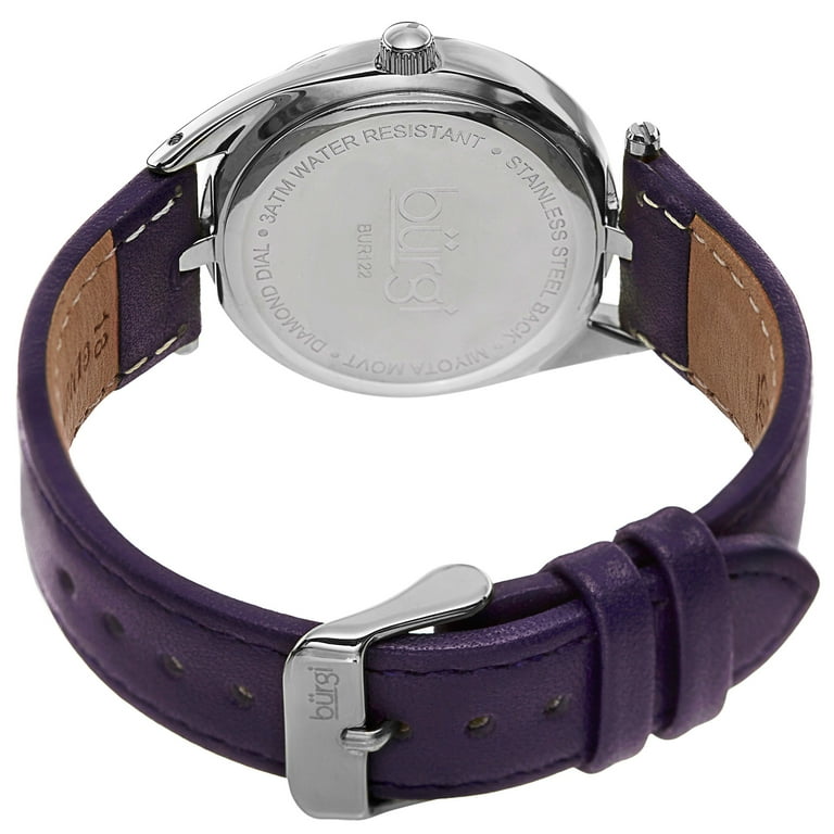 Burgi Women s Quartz Diamond Markers Leather Purple Strap Watch