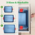 thumbnail image 2 of NutriChef Nonstick 3-Piece Baking Pans Set – Carbon Steel Bakeware with Blue Coating Inside & Outside and Red Silicone Handles, Durable and Reliable, Effortless Baking and Easy Cleanup (Blue), 2 of 8