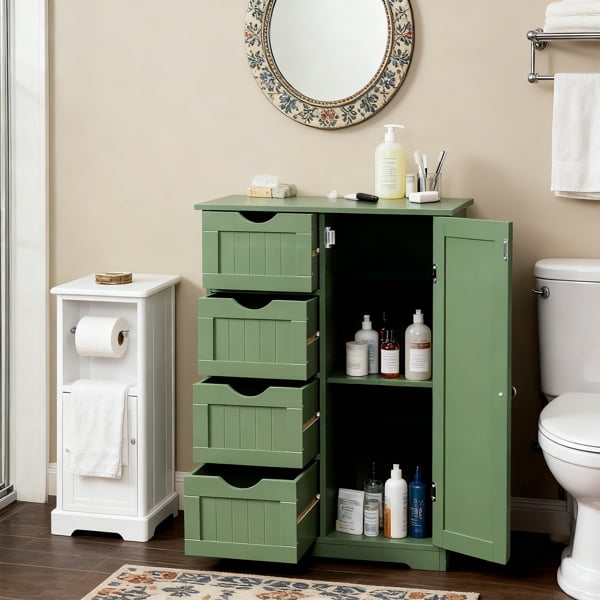 Alvantor Slim Freestanding Navy Blue Bathroom Storage Cabinet
