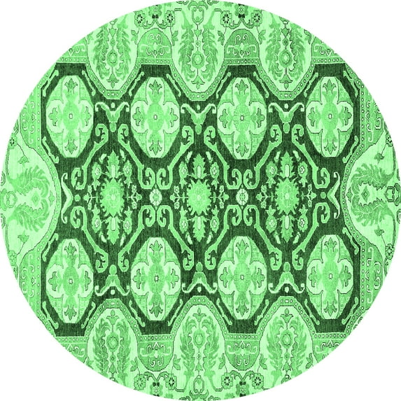 Ahgly Company Indoor Round Oriental Emerald Green Traditional Area Rugs, 8' Round