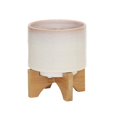 thumbnail image 1 of Sagebrook Home Ceramic 6" Planter On Stand, Cream Stripe, 1 of 1