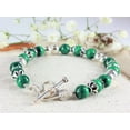 thumbnail image 3 of Malachite 10mm Round Shape Smooth Cut Beads 7 inch Silver Plated Clasp Bracelet for men, women, unisex. Link Chain Stacking Bracelet.|LINK_04553, 3 of 4