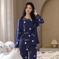 thumbnail image 1 of Conjunto de pijama de punto de algodón para mujer, ropa de dormir Floral elegante, pantalones a cuadros, Moda para el hogar, primavera y otoño, 1 of 4