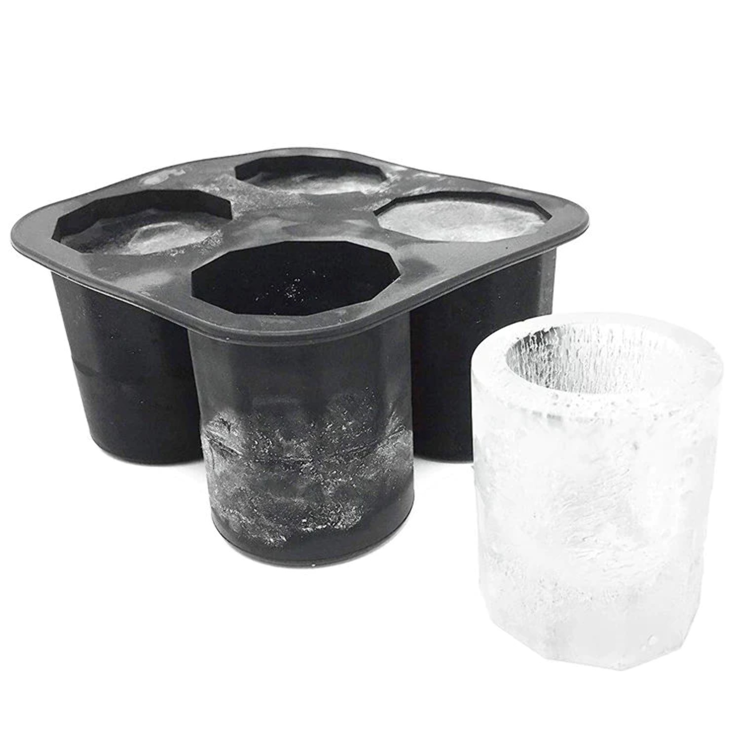 Discount Trends 4 Cavity Silicone Shot Glass Ice Cube Tray For Whiskey Cocktails Reusable