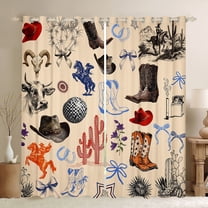 Feelyou Western Cactus Plant Curtains Pack of 2 (42x84 Each), Hippie Cowboys Boot Curtains Blackout, Teens kdis Boys Girls Bedroom Curtains, Living Room Curtains Decor