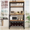 thumbnail image 4 of AWQM Kitchen Bakers Racks with Storage, 5-Tier Microwave Stand with Wine Rack, Freestanding kitchen storage Shelf, Walnut, 4 of 9