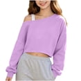 thumbnail image 2 of Mifsaly Girls Cropped Sweatshirts off the Shoulder Long Sleeve Pullover Tops Fall Winter Casual Loose Fit Active Loungewear, 2 of 9