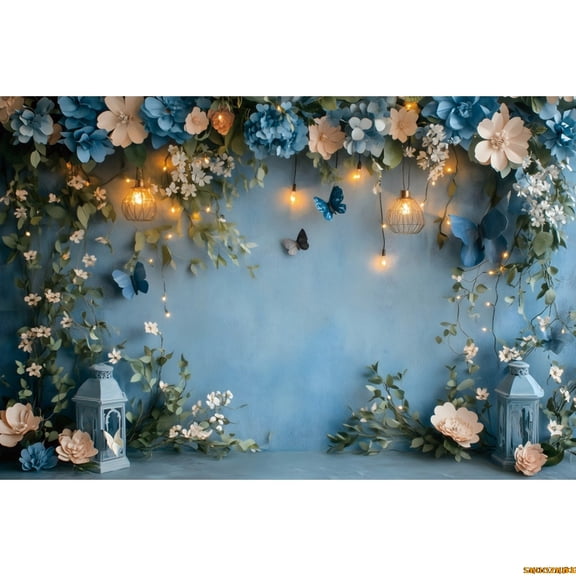 Fantasy Jungle Blue Flower Backdrop Spring Dreamy Forest Butterfly Baby Shower Birthday Wedding Photography Background r