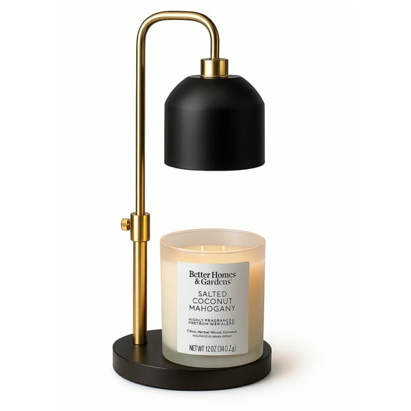 Merkury Innovationss Matte Black Metal Candle Warmer Lamp with Adjustable Height, Gold Accent