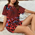 thumbnail image 3 of Twisted Checkerboard 3d Illusion Red Womens Pajamas Short Set Soft Short Sleeve Sleepwear Button Down Pjs Set with Pockets S XXL 3x Large, 3 of 5