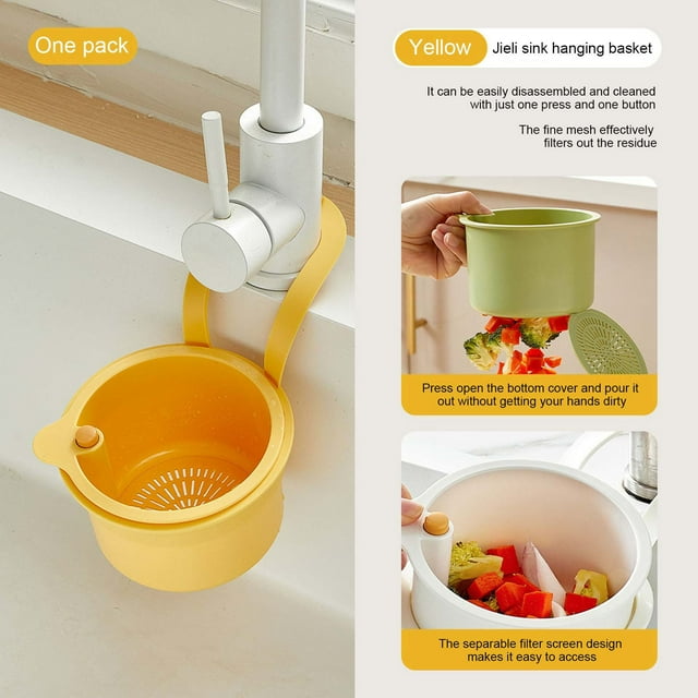 Todaioua Faucet Hanging Strainer, Sink Strainer Basket, Plastic Sink Drain Strainer Basket, Corner Hanging Sink Strainer Colander Drain Basket (Yellow)
