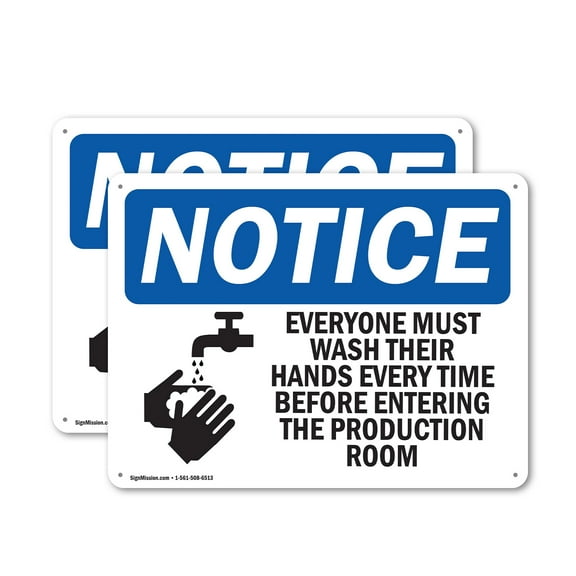 (2 Pack) Everyone Must Wash Their Hands OSHA Notice Sign 14 Inch X 10 Inch Indoor / Outdoor Rust-Free Aluminum Metal Signs for Workplace, Workshop, and Construction Site, Made in the