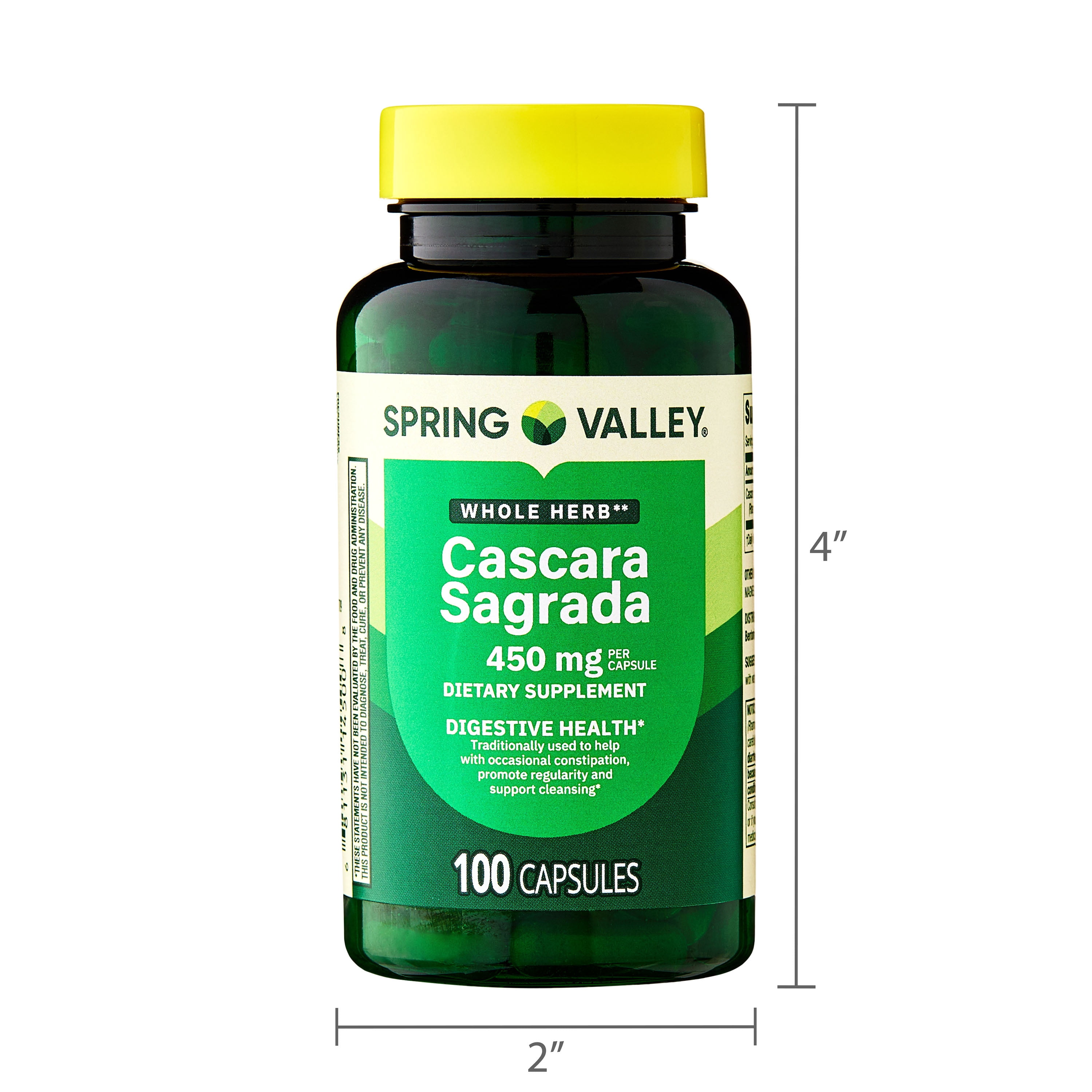 Spring Valley Whole Herb Cascara Sagrada Dietary Supplement Capsules for Digestive Health, 450 mg, 100 Count