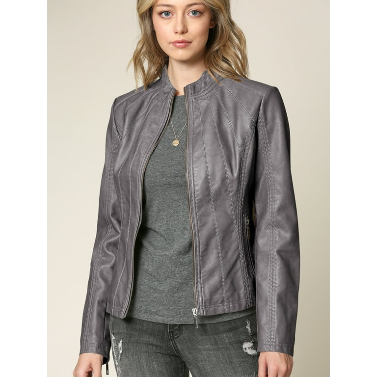 Made by Johnny Women's Panelled Faux Leather Moto Jacket S