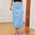 thumbnail image 6 of Women'S Casual High Waist Denim Mid Skirt Slit Button Up Jean Skirts with Pockets Light Blue M, 6 of 7