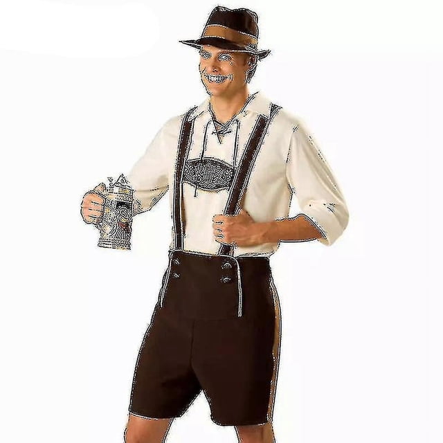 3 unids/set hombre adulto traje de Oktoberfest alemán bávaro Oktoberfest Festival cerveza hombre Lederhosen ropa de fiesta de Halloween L