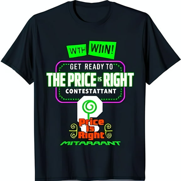 Green & Pink 'The Price is Right' Black T-Shirt with Lollipop Design Get Ready to Be a Contestant