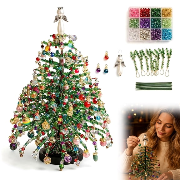 DIY Beaded Christmas Tree Kit, Sparkling Holiday Decoration Craft Set with Angel Topper (Christmas)