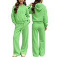 thumbnail image 2 of Girls Tracksuits Tween Size 11-12 2 Piece Outfits Solid Full Zip Up Hoodie Jacket Sweatshirt with Pockets and Wide Leg Sweatpants Casual Lounge Activewear Fall Clothes, 2 of 7