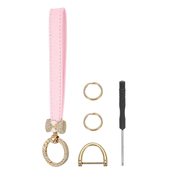 Leather Keychain Car Key Chain Wristlet Key Fob Holder Bow Style Bow Gold/Pink