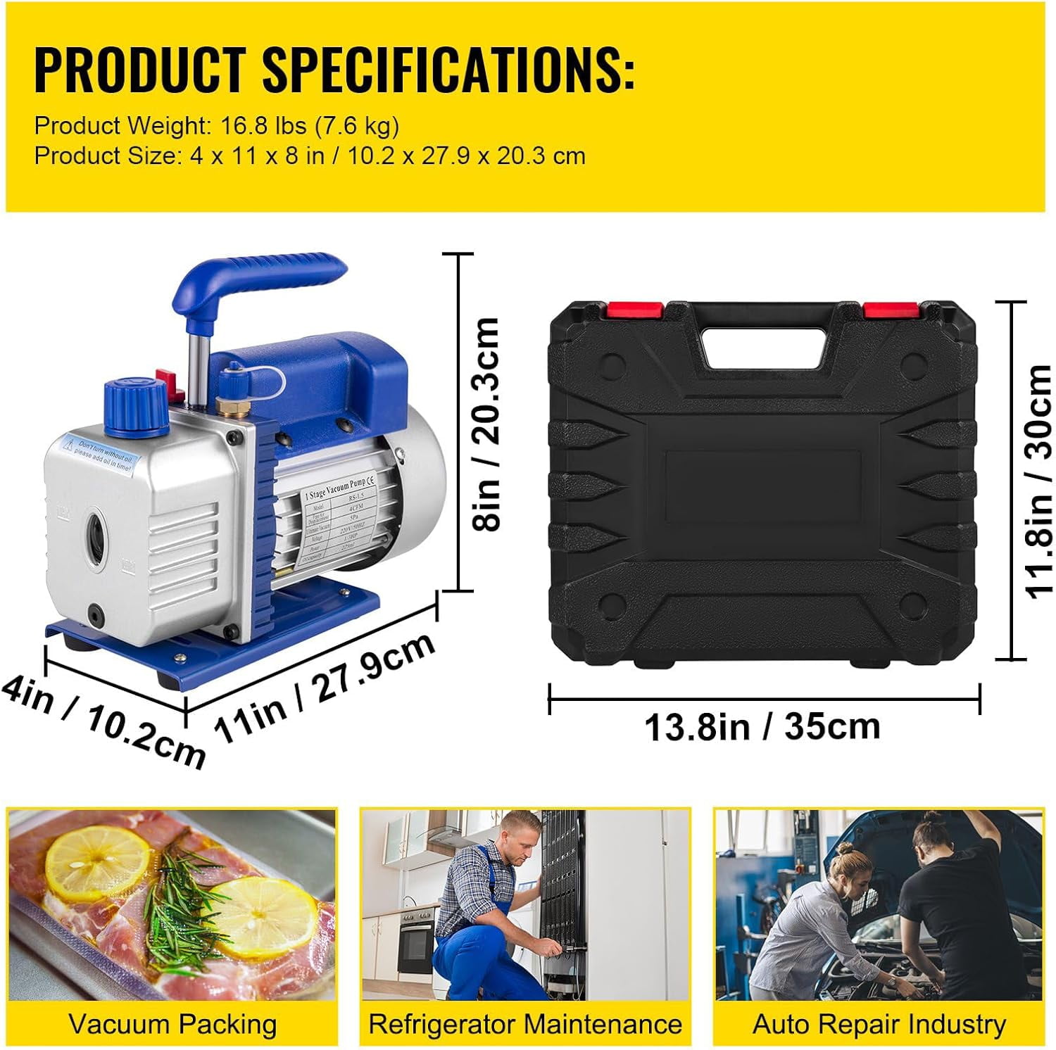 SIHAO 1/3 HP 4 CFM Single Stage Rotary Vane Air Vacuum Pump and AC Manifold Gauge Set Kit for HVAC Air Conditioning Refrigeration Recharging