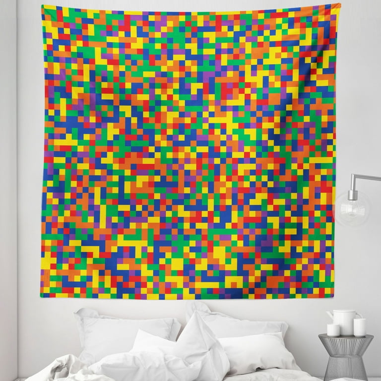 Mosaic Tapestry, Pixel Art Vivid Motley Tiny Squares Contemporary ...