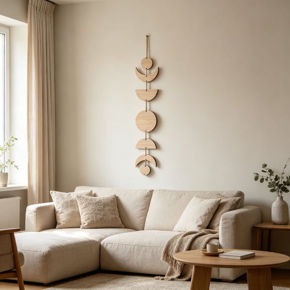 Phase Wall Decor Wooden Hanging Ornament, Rustic Farmhouse Wooden Wall Art for Bedroom Living Room Apartment Office, Boho Star Garland Home Decoration for Coffee Shop Restaurant Bar