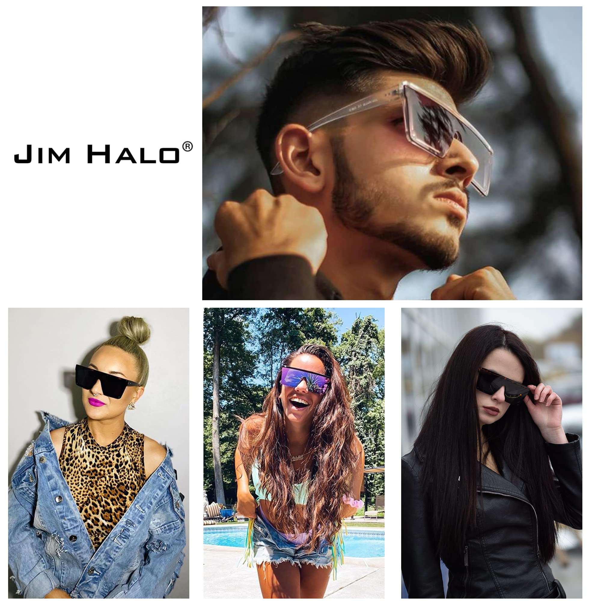 JIM HALO Polarized Sports Sunglasses Mirror Wrap Around Driving Fishing Men  Women (Black/Mirror Orange)