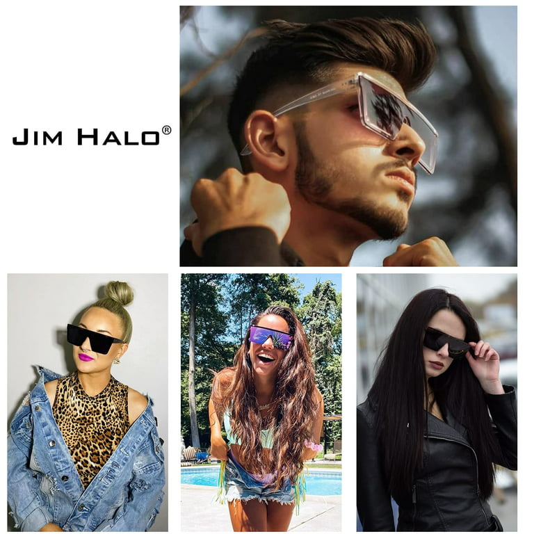 JIM HALO Flat Top Shield Sunglasses Square Mirror Rimless Glasses