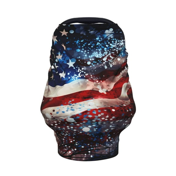Car Seat Cover For Babies Multi-Purpose Soft Nursing Cover For Breastfeeding Infant Carseat Canopy Stroller Cover For Boys And Girls American Flag Gradient Glitter Decorative