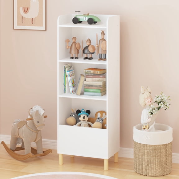 Innovation Works 4-Tier Kids Bookshelf,Bookcase,Book Organizer,Toy Storage Cabinet Organizer,White