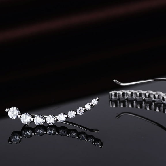 Amy and Annette 14K White Gold Plated  Earring Crawler Climber with Crystals