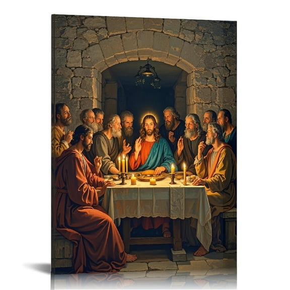 Jesus Last Supper Canvas Wall Art Print , Christian Pictures Canvas Print Posters Wall Decor, Religious Christian Gifts Wall Art Home Decor for Church Living Room Dining Room Decor Framed 