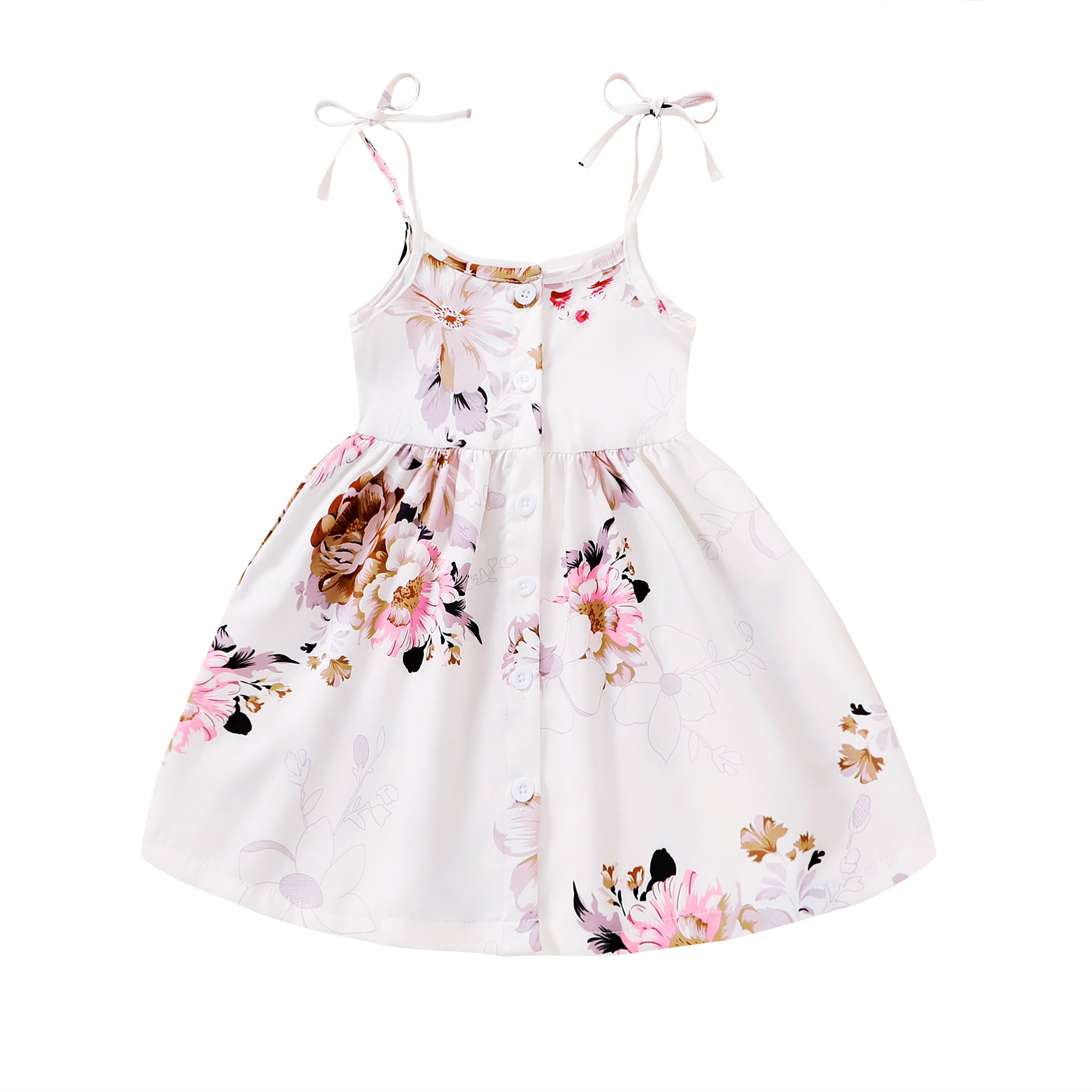 Younger Tree Baby Girls Summer Sling Dress Kid Vintage Floral Casual Sleeveless Dress Clothes for 4-5T
