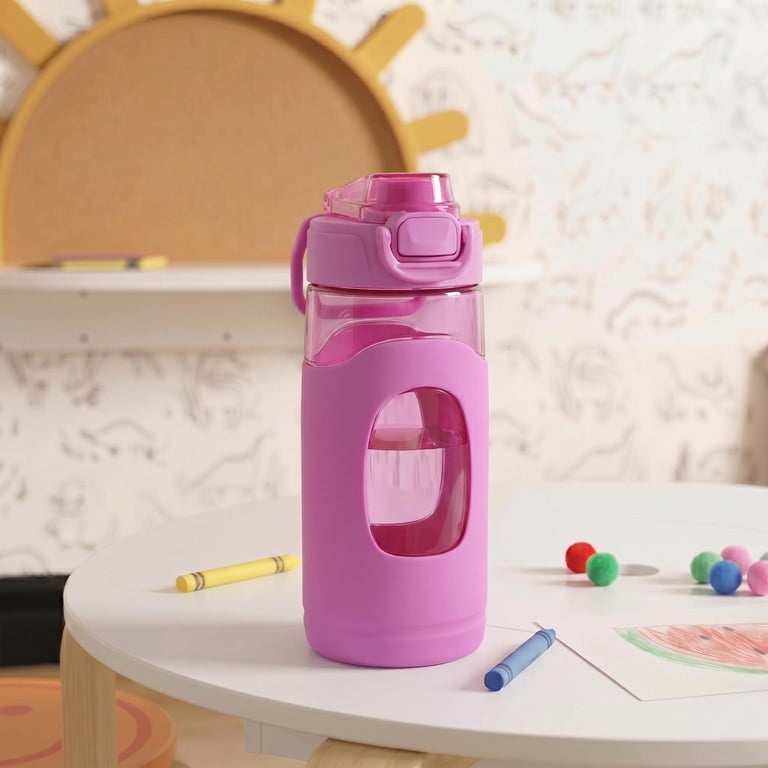 Mainstays Kids 16 oz Pink Water Bottle with Flip-Top Lid photo 3