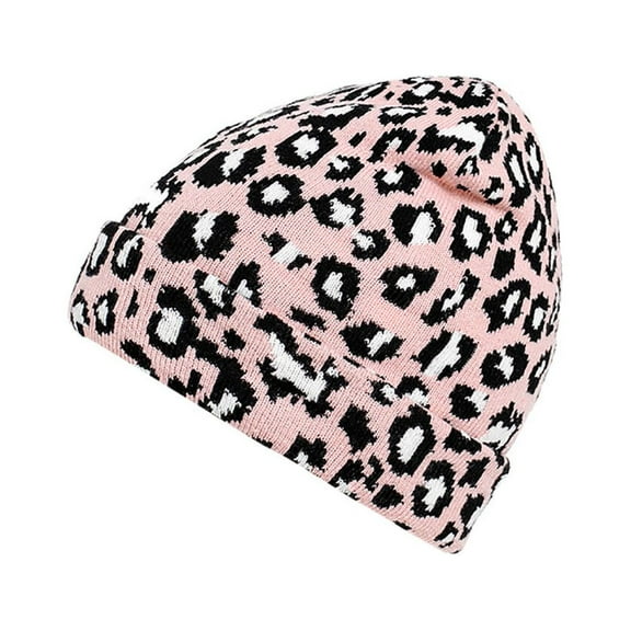 DOPI Hat Cap Hat Crochet Knit Men Winter Warm Adult Women Leopard Baseball Caps PinkOne size