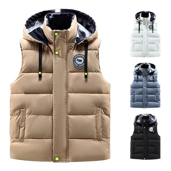 Wxolcjlv Mens Solid Hooded Vest Padded Cut Winter Outer Vests