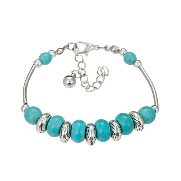 Pulseras de turquesa pulsera ajustable pulsera unisex pulsera de yoga pulsera azul pulsera de piedras preciosas de la joyería de turquesa pulsera de piedra natural