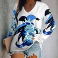 thumbnail image 2 of Shadow Milk Cookie Womens T Shirts V Neck Long Sleeve Tops Causal Loose Summer T-Shirts 4XL, 2 of 7