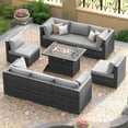 thumbnail image 4 of RADIATA 9 Pcs Rattan Outdoor Patio Sets with Fire Pit Table Light Gray, 4 of 10