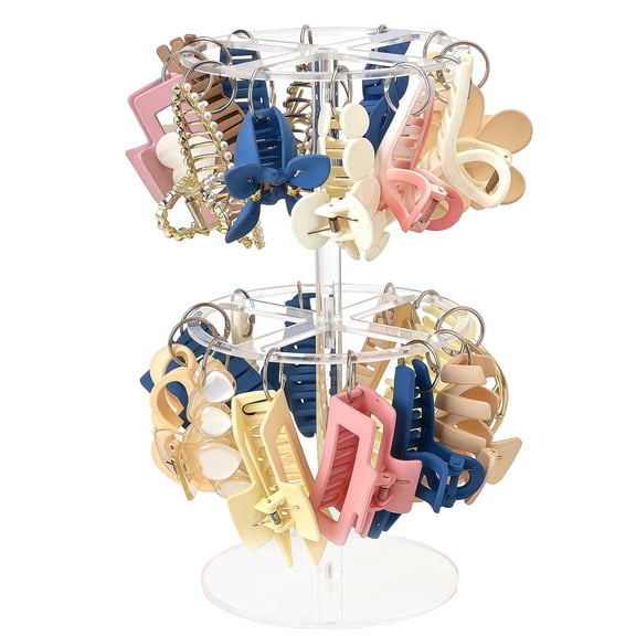 SMUK 2-Tier Acrylic Claw Clip Organizer Rack- Large Capacity Hair Claw Clips Holder for Bathroom, Bedroom- Durable Clear Hair Accessories Organizer Storage for Women and Girls