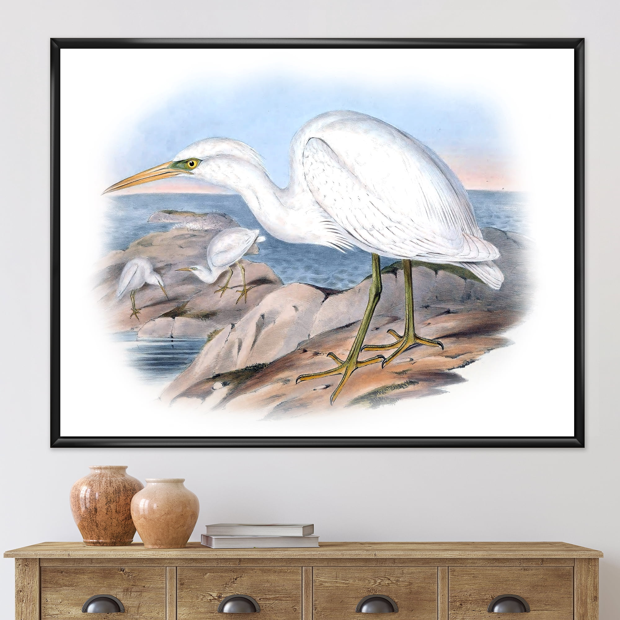 Designart 'Ancient Australian Birds XIII' Traditional Framed Canvas Wall Art Print