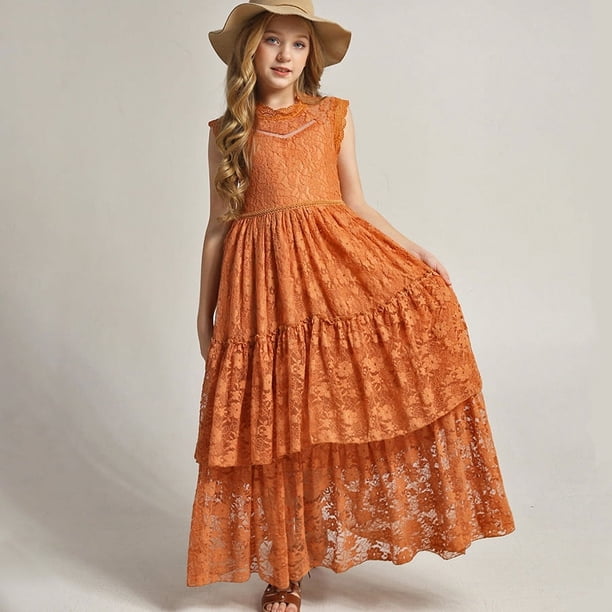 Ropa para niños Vestido para niñas Vestido largo de encaje para bodas infantiles Vestido grande para presentaciones de piano para anfitrionas infantiles