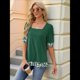 thumbnail image 4 of Camiseta de Verano para Mujer, Estilo Casual, de Corta y Cuello Cuadrado, Holgada, con Estampado de Vaca y Bloques de Color. Verde Oscuro XXL, 4 of 9