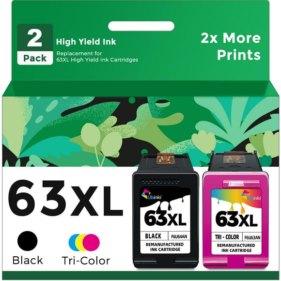 Ubinki Compatible 63XL Ink Cartridge Replacement for HP Envy 4520 4512 4510 Officejet 4650 5258 5200 3830 5255 4655 4652 5252 DeskJet 3630 3632 2132 1112, Black, Tri-color, 2-Pack