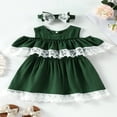 thumbnail image 2 of 2 Pcs Infant Floral Lace Outfits  Girls Cold Shoulder Contrast Color  Neck Dress + Bow Headband, 2 of 7