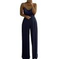 thumbnail image 2 of Jumpsuit Womens Casual Solid Color Two Pearl Strap Sweetheart V Neck High Waist Tube Jumpsuit Pants Summer Dressy Rompers Jumpsuit,Blue Women'S Polyester Jumpsuit L, 2 of 5