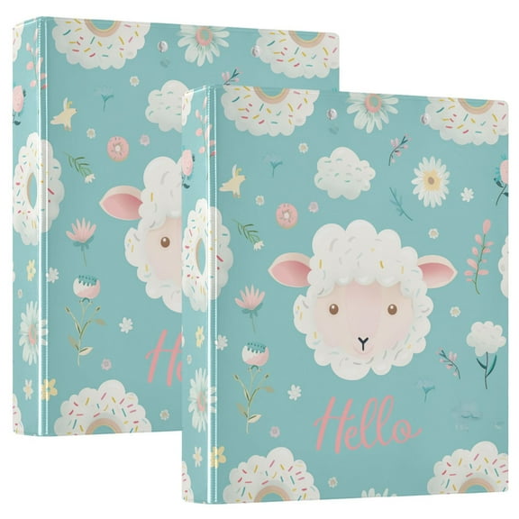 Hello Lamb Face Hardcover 3 Ring Binder 1.5” Round Rings Letter Size Paper Pockets for School Office Supplies